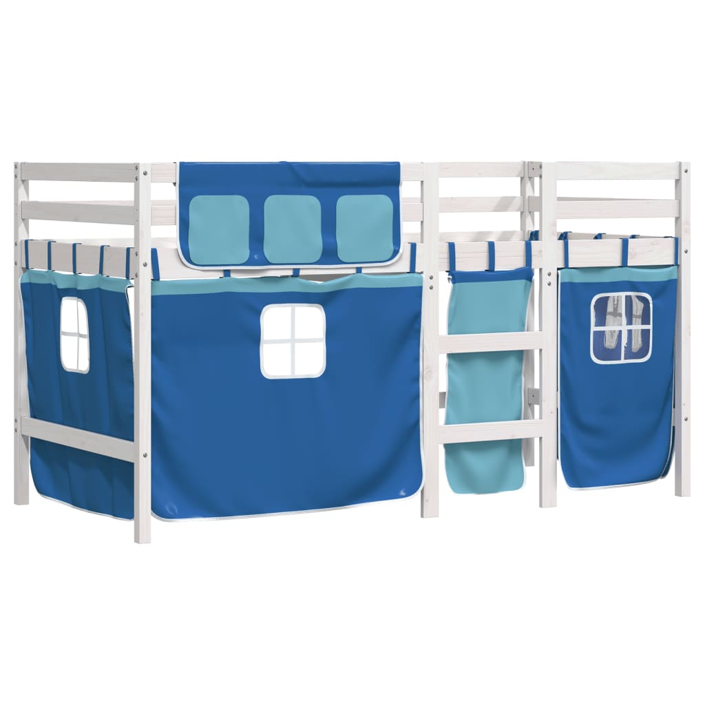 vidaXL Cama alta para niños con cortinas madera pino azul 80x200 cm