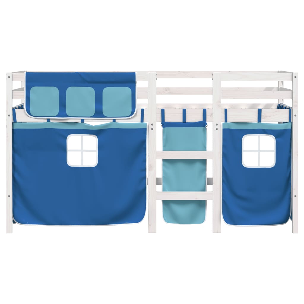 vidaXL Cama alta para niños con cortinas madera pino azul 80x200 cm