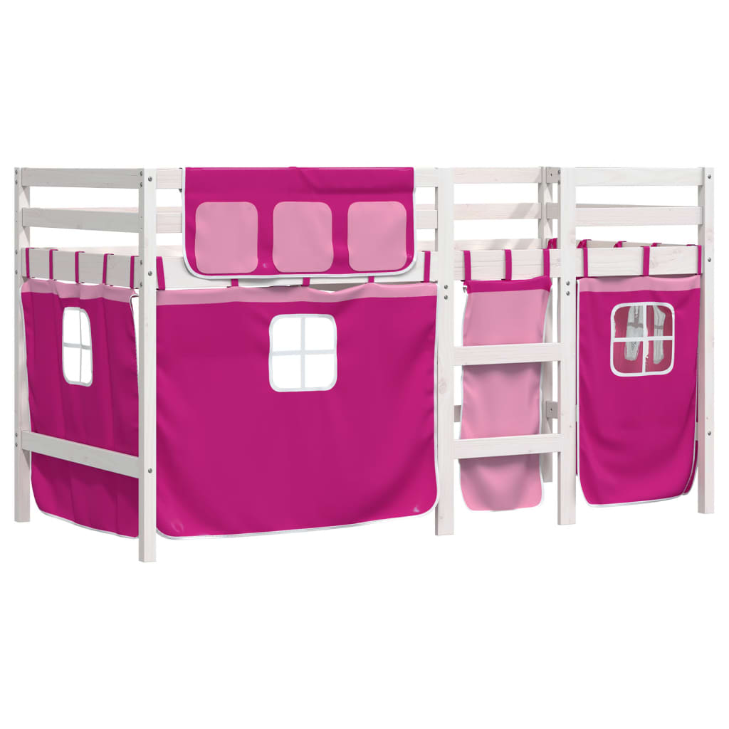 vidaXL Cama alta para niños con cortinas madera pino rosa 80x200 cm