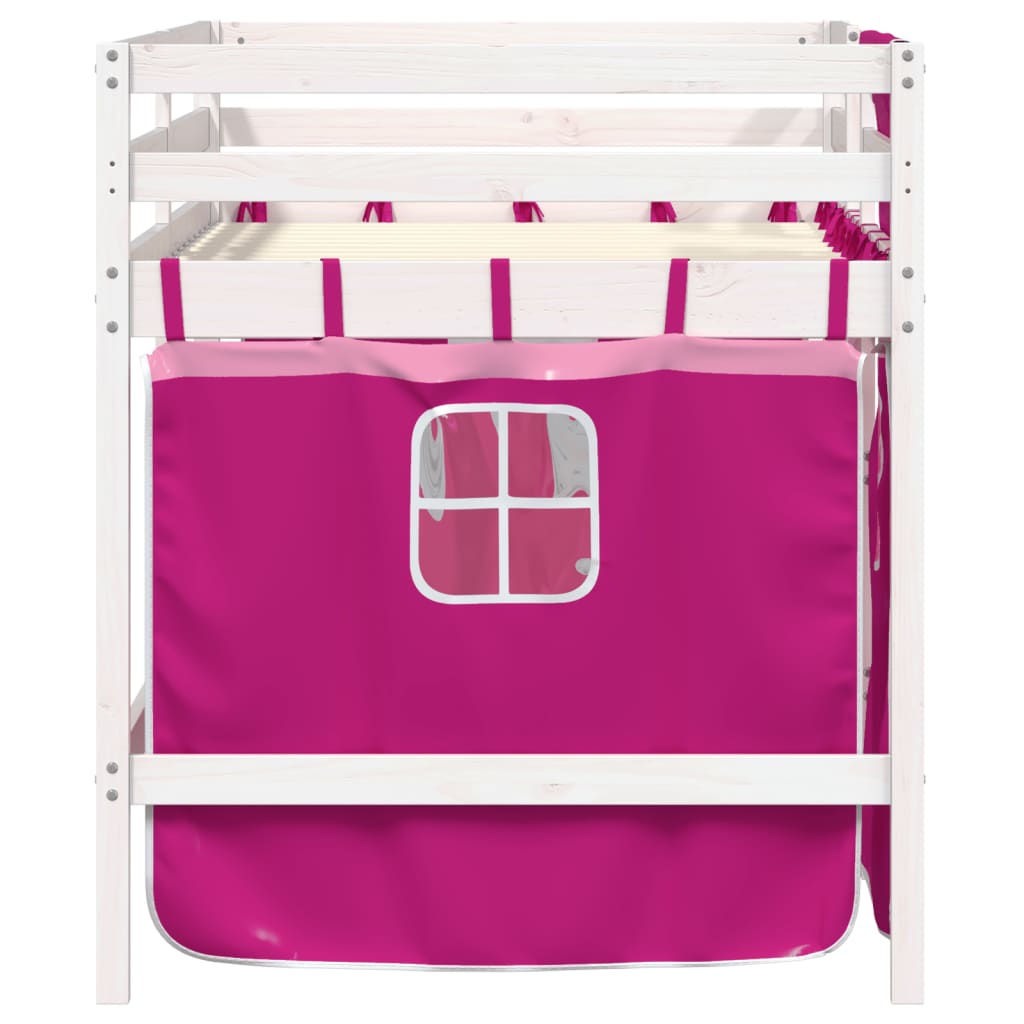 vidaXL Cama alta para niños con cortinas madera pino rosa 80x200 cm