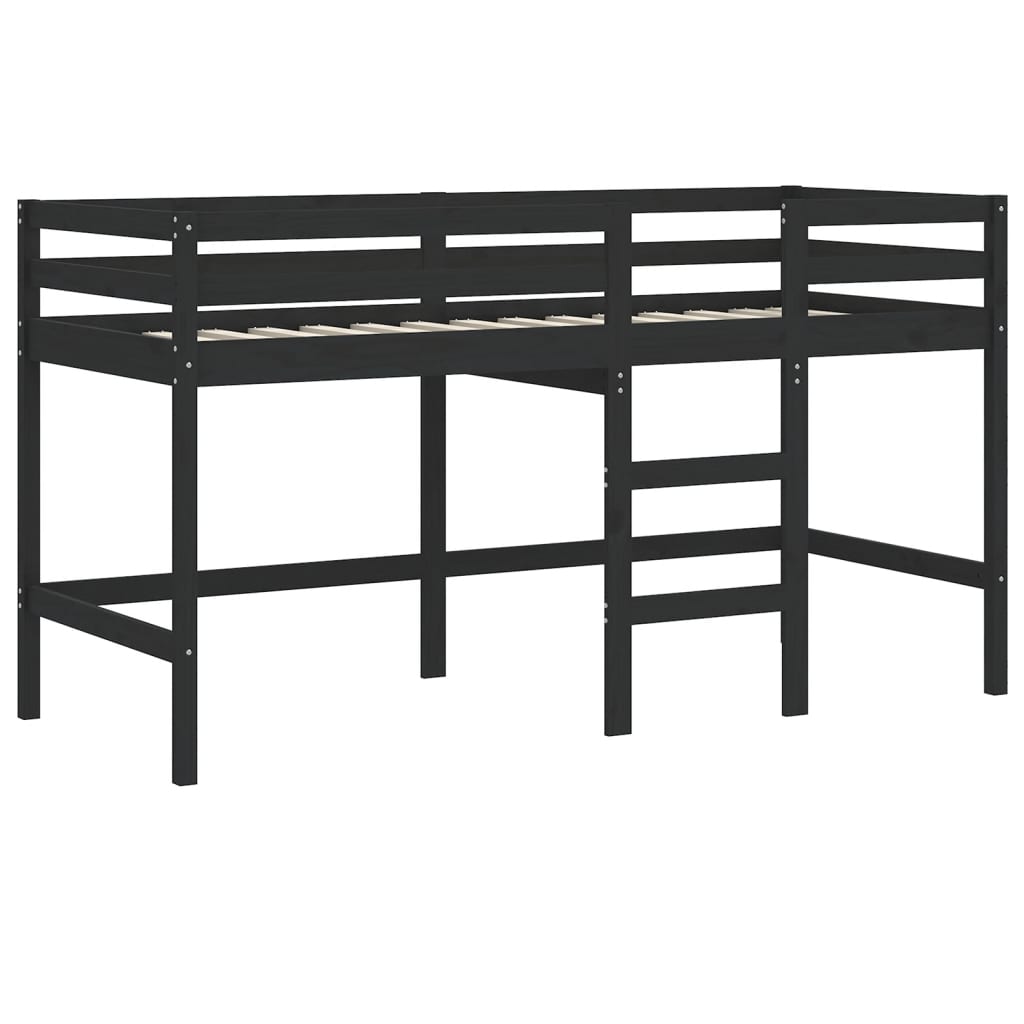 vidaXL Cama alta niños con cortinas madera pino blanco negro 80x200 cm