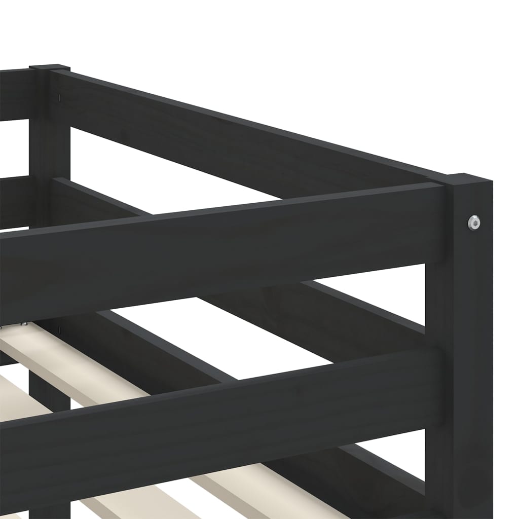 vidaXL Cama alta niños con cortinas madera pino blanco negro 80x200 cm