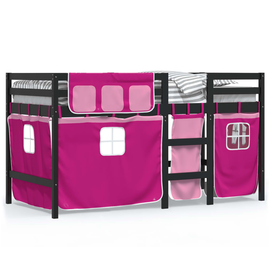 vidaXL Cama alta para niños con cortinas madera pino rosa 80x200 cm