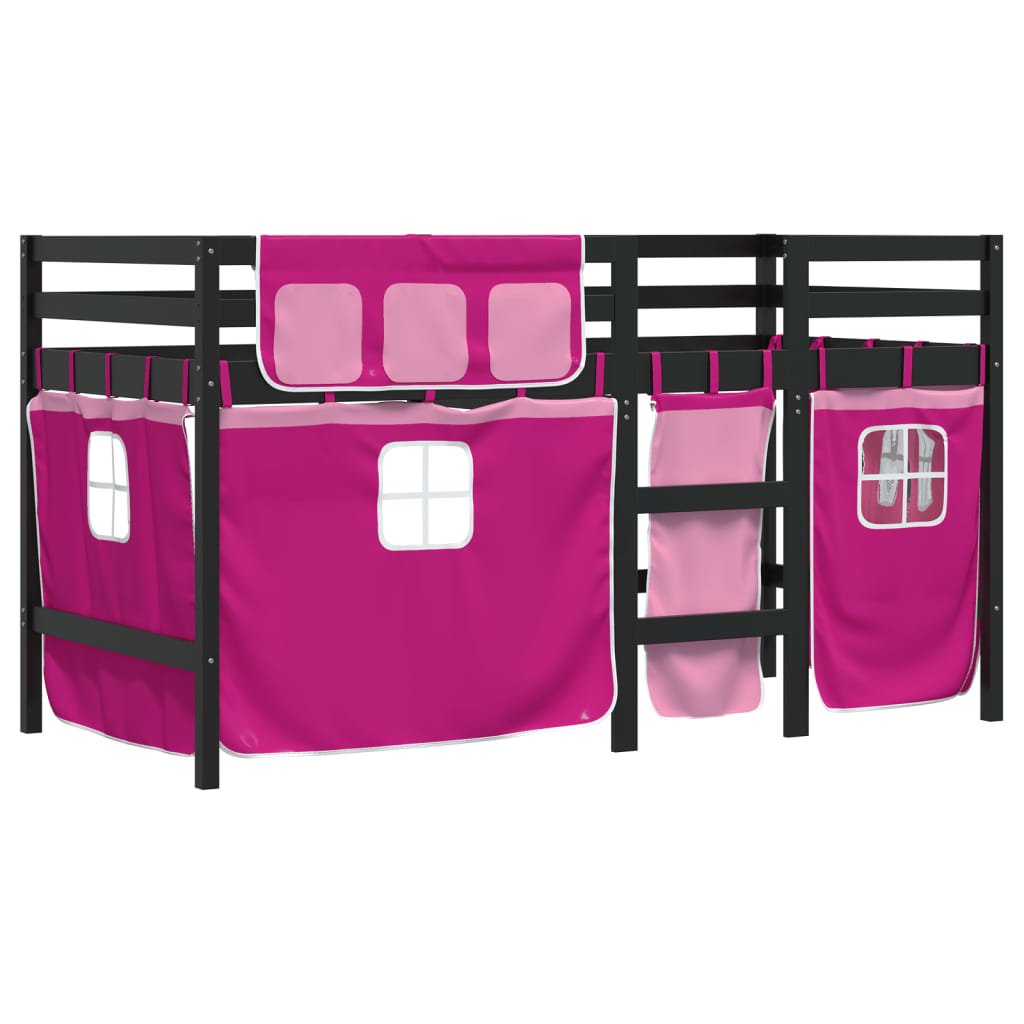 vidaXL Cama alta para niños con cortinas madera pino rosa 80x200 cm