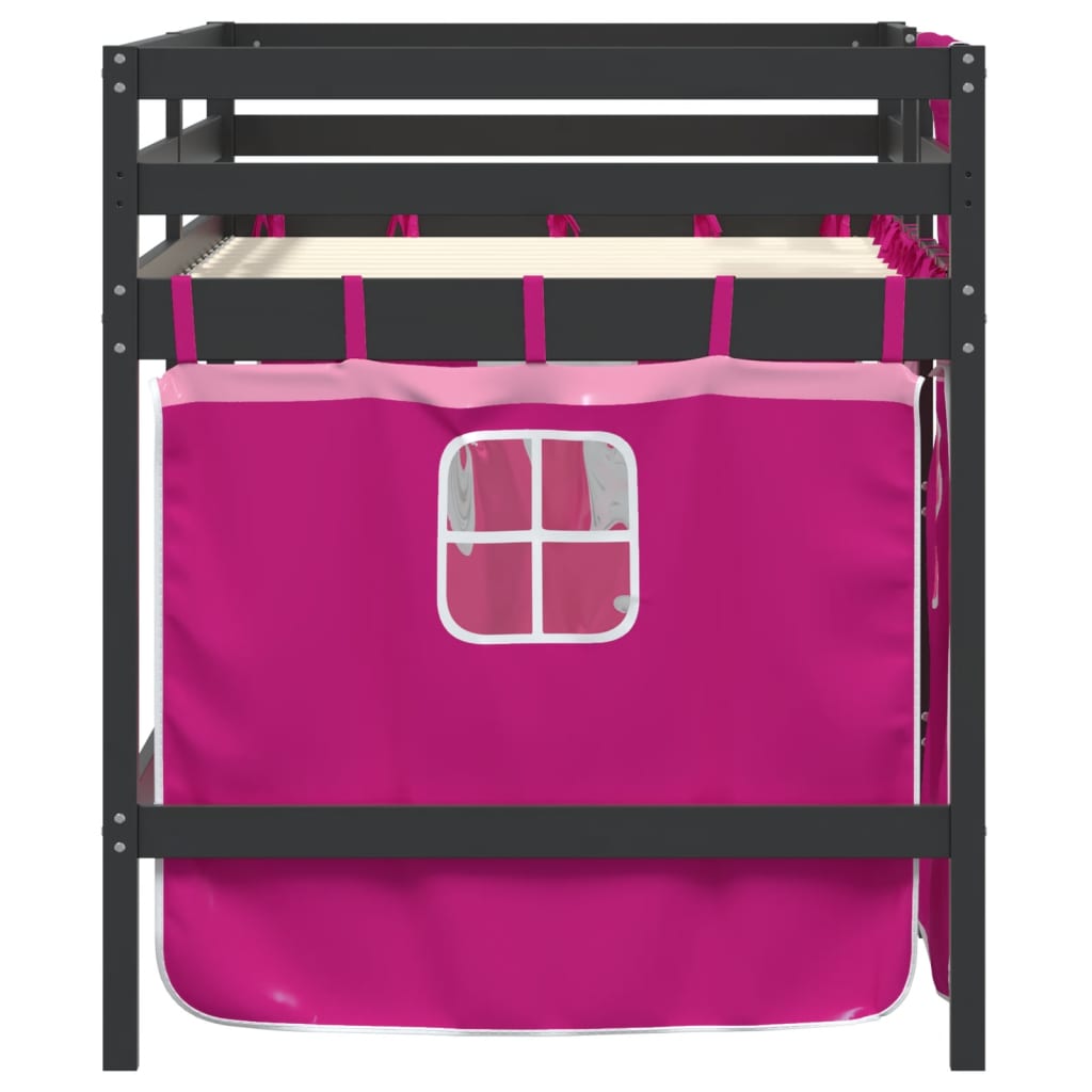 vidaXL Cama alta para niños con cortinas madera pino rosa 80x200 cm