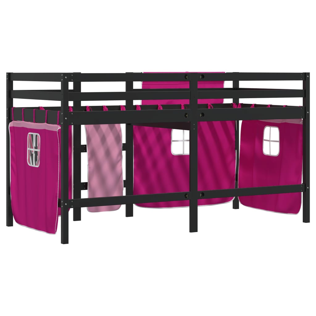 vidaXL Cama alta para niños con cortinas madera pino rosa 80x200 cm