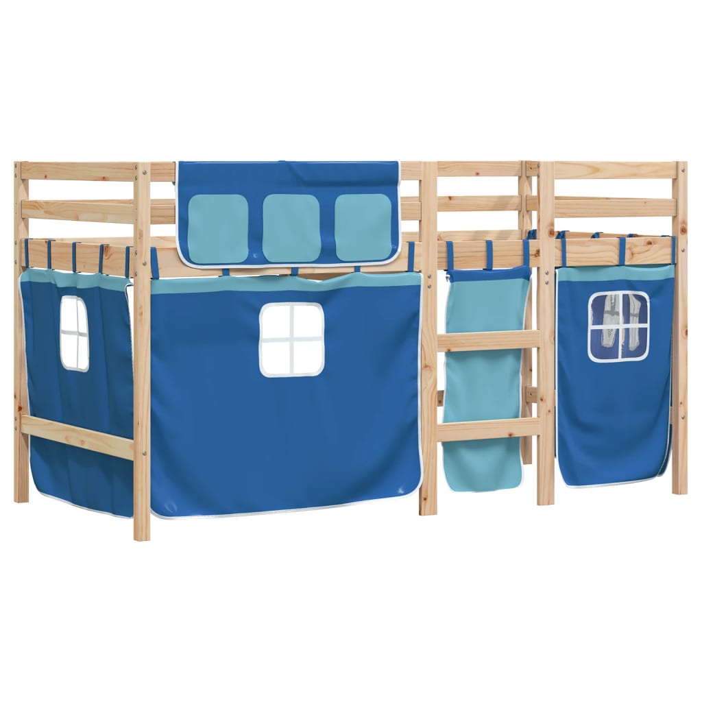 vidaXL Cama alta para niños con cortinas madera pino azul 90x200 cm