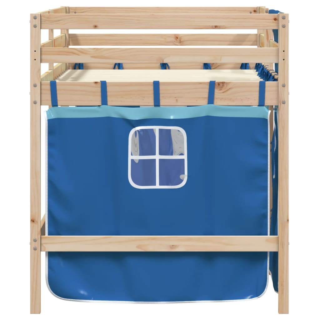 vidaXL Cama alta para niños con cortinas madera pino azul 90x200 cm