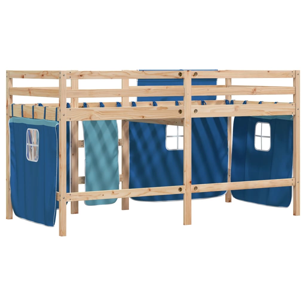 vidaXL Cama alta para niños con cortinas madera pino azul 90x200 cm