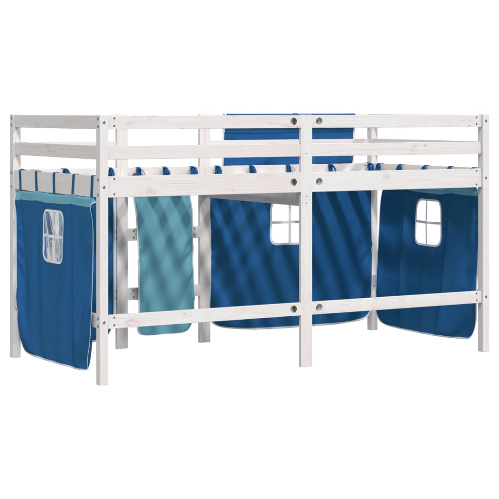 vidaXL Cama alta para niños con cortinas madera pino azul 90x190 cm