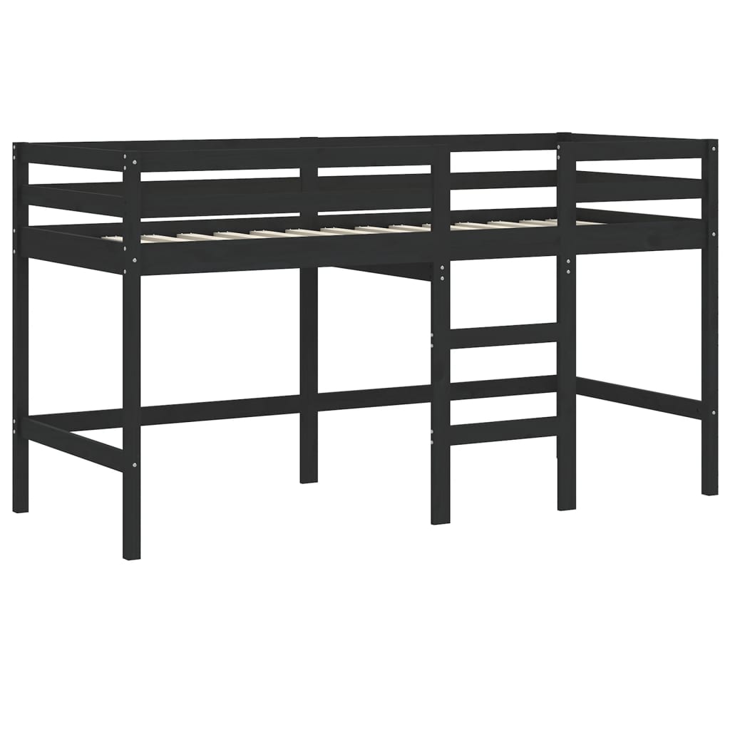 vidaXL Cama alta niños con cortinas madera pino blanco negro 90x190 cm