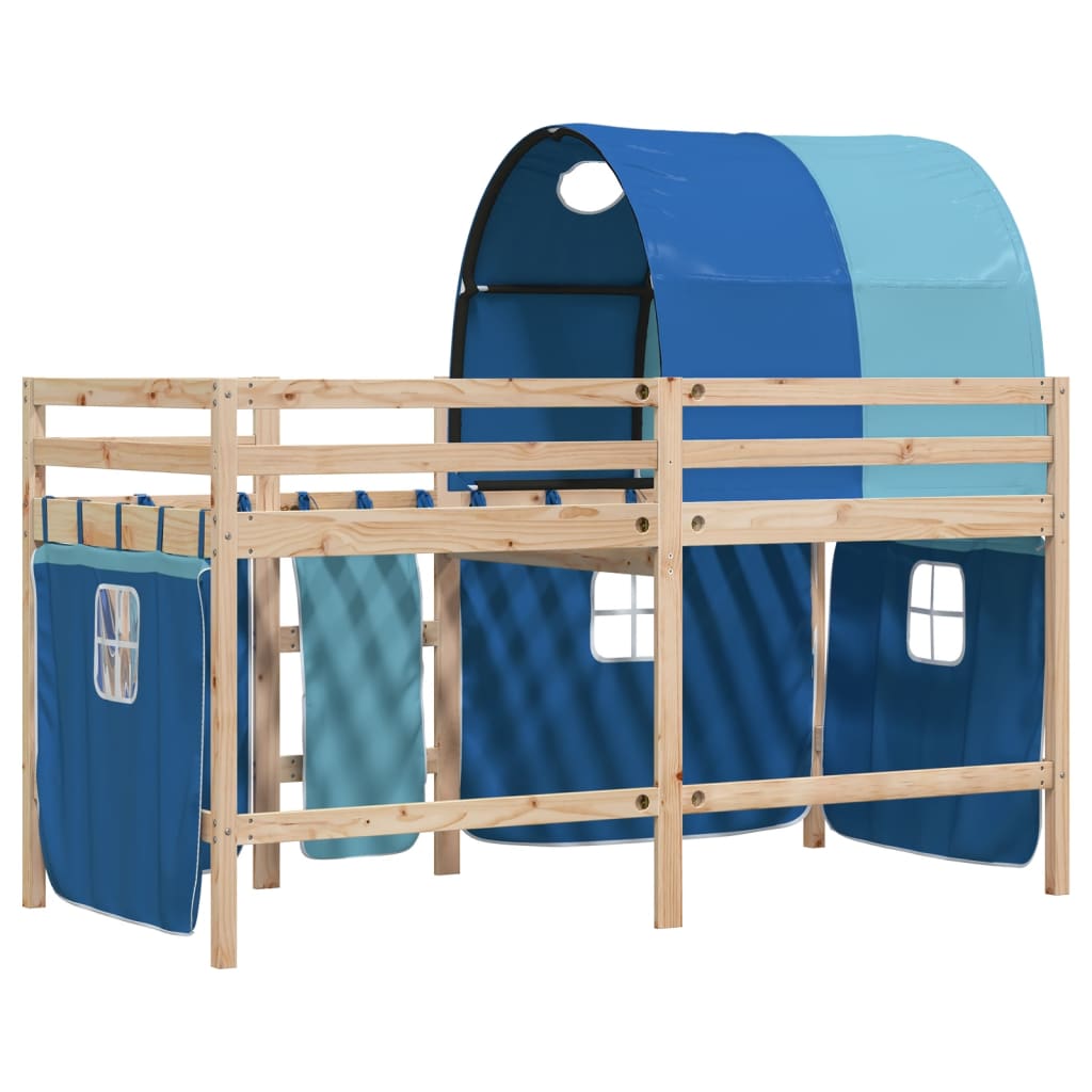 vidaXL Cama alta para niños con túnel madera pino azul 90x200 cm