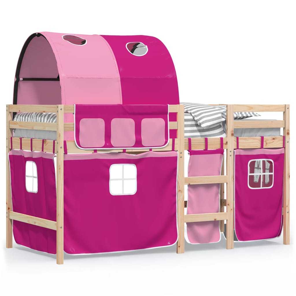 vidaXL Cama alta para niños con túnel madera pino rosa 90x200 cm