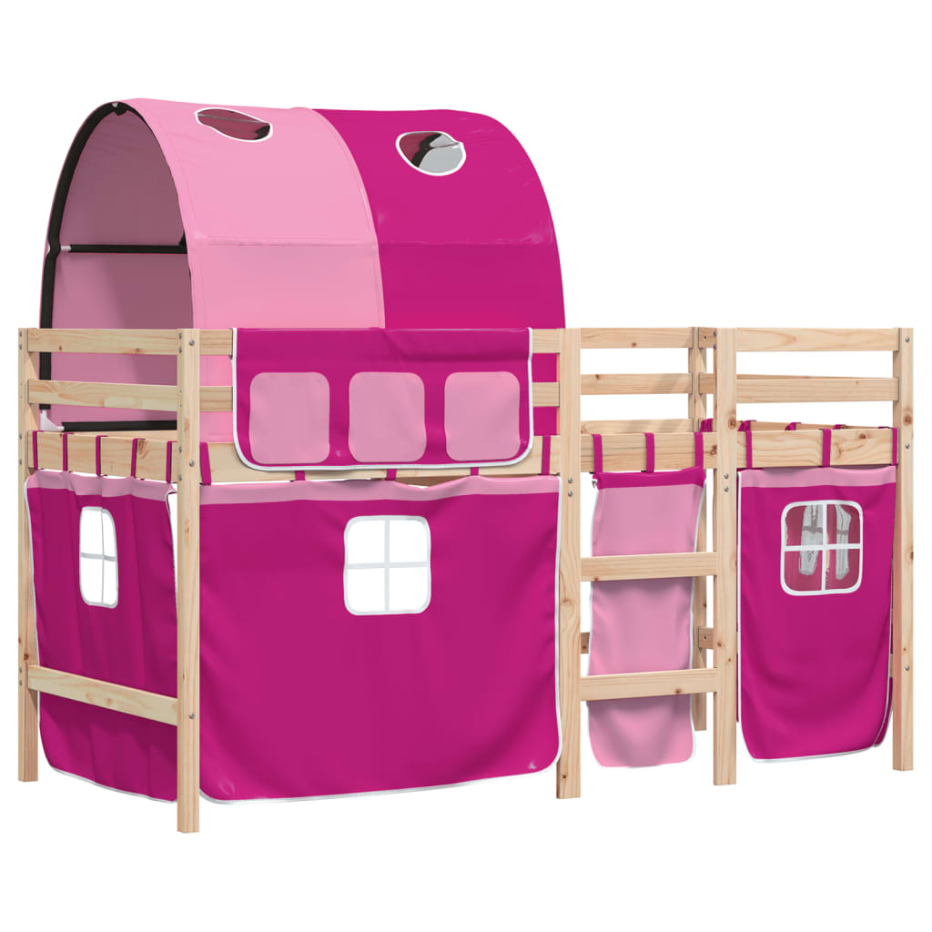 vidaXL Cama alta para niños con túnel madera pino rosa 90x200 cm