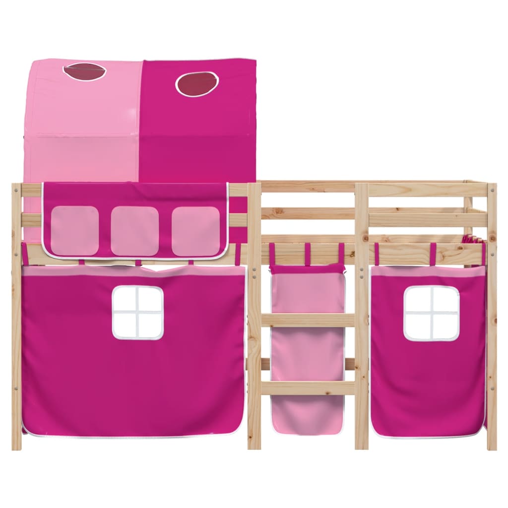 vidaXL Cama alta para niños con túnel madera pino rosa 90x200 cm