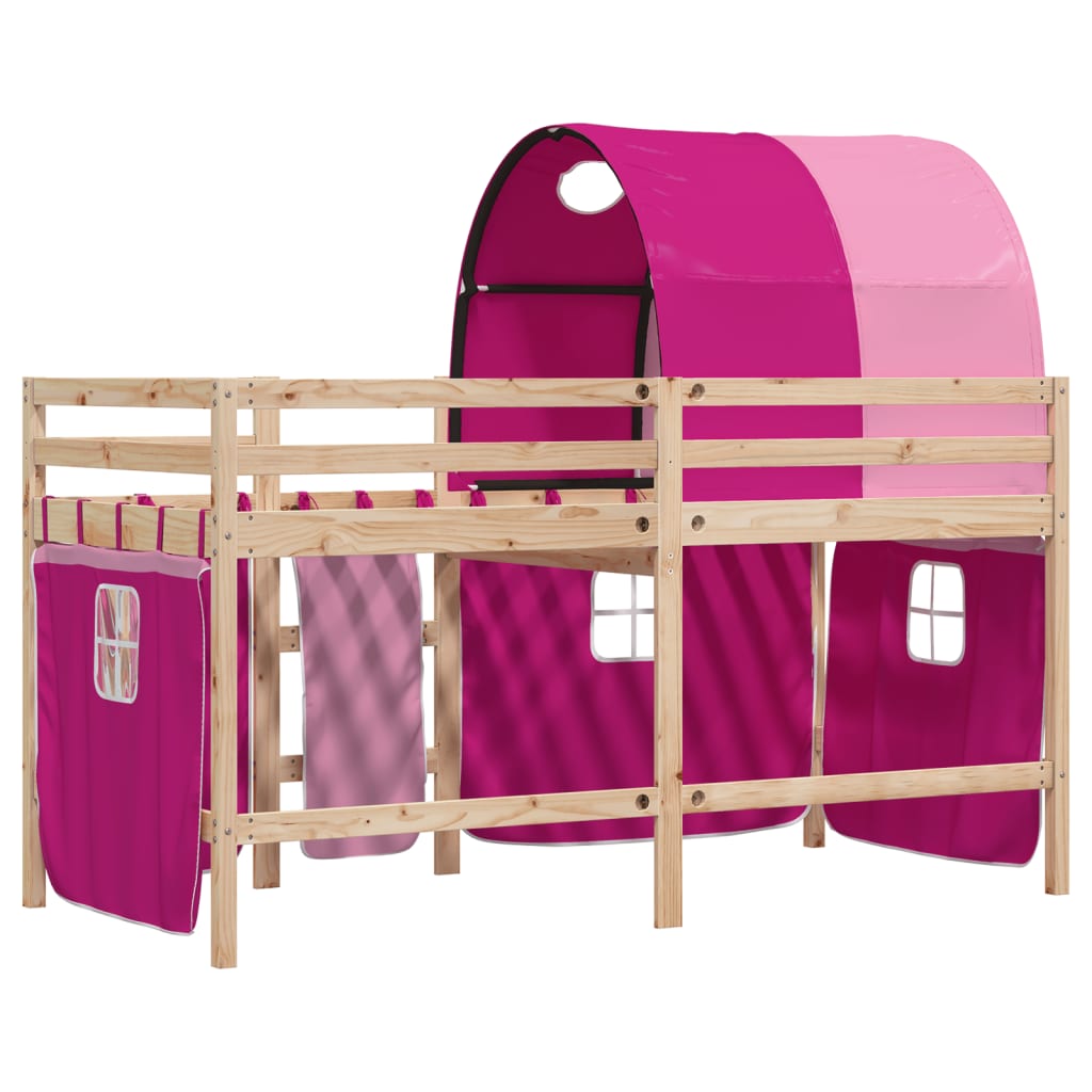 vidaXL Cama alta para niños con túnel madera pino rosa 90x200 cm