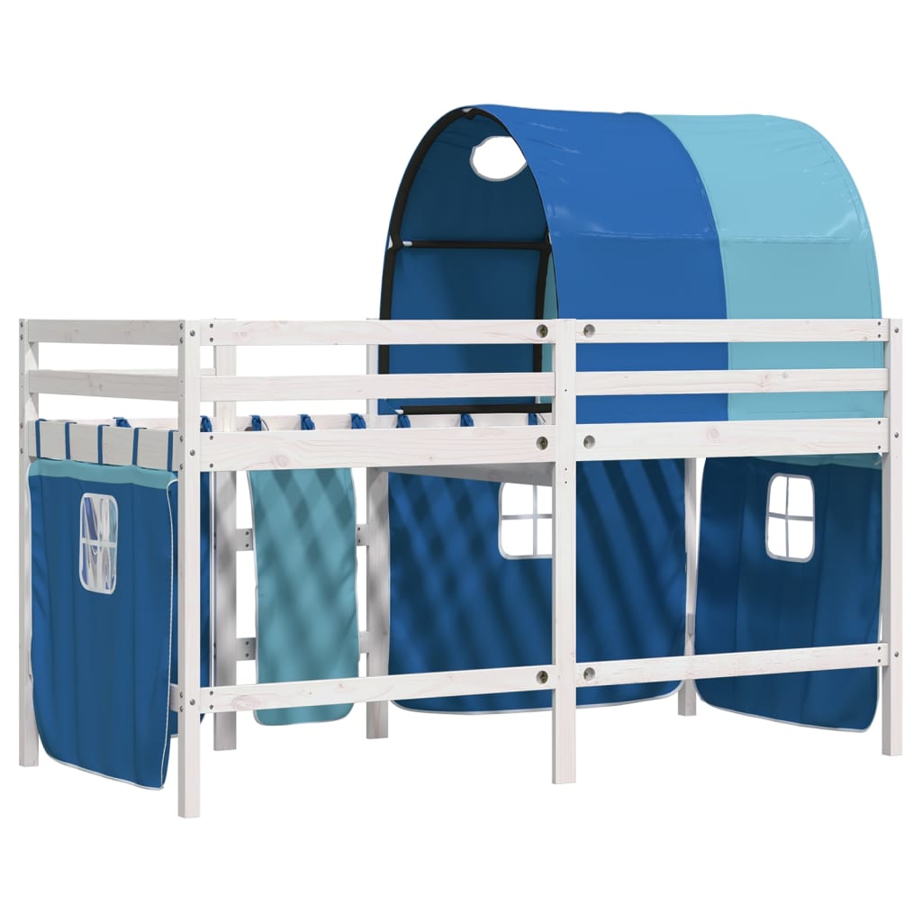 vidaXL Cama alta para niños con túnel madera pino azul 90x200 cm