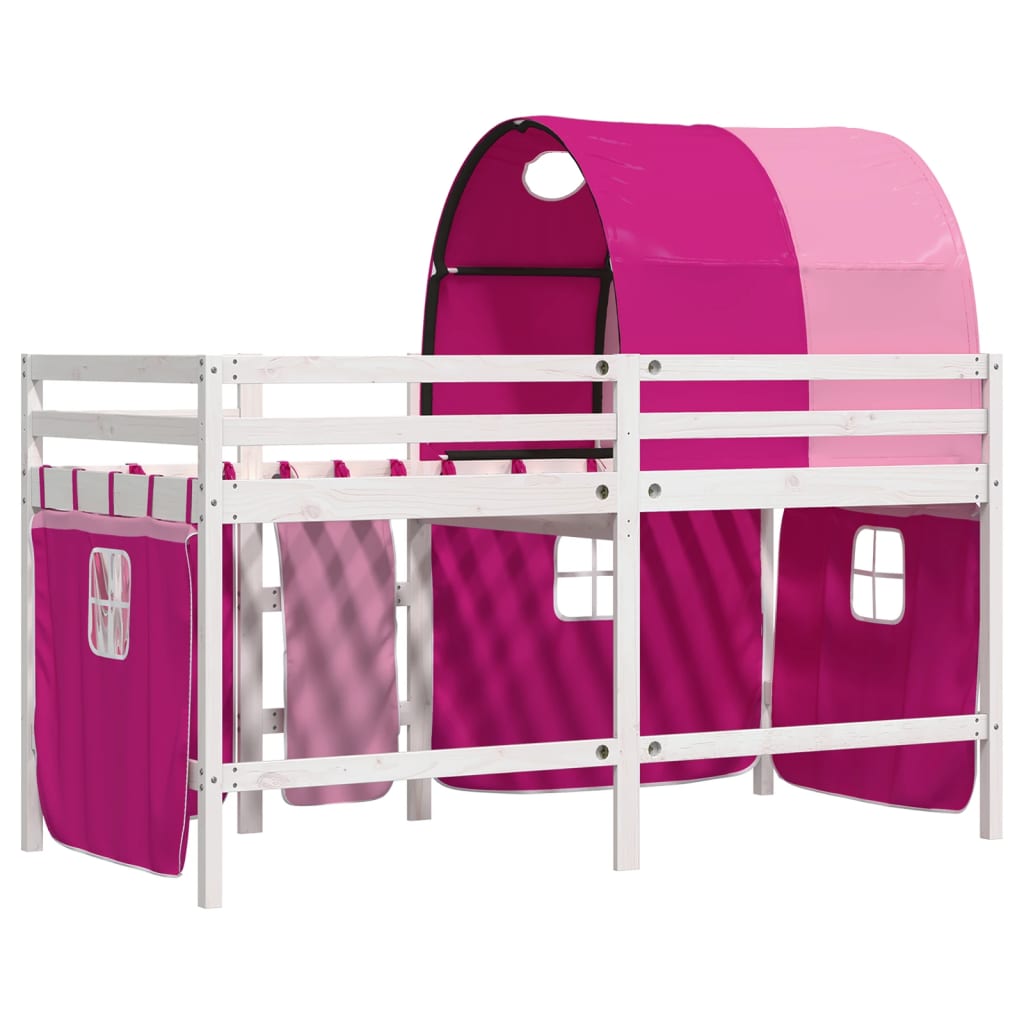 vidaXL Cama alta para niños con túnel madera pino rosa 90x200 cm