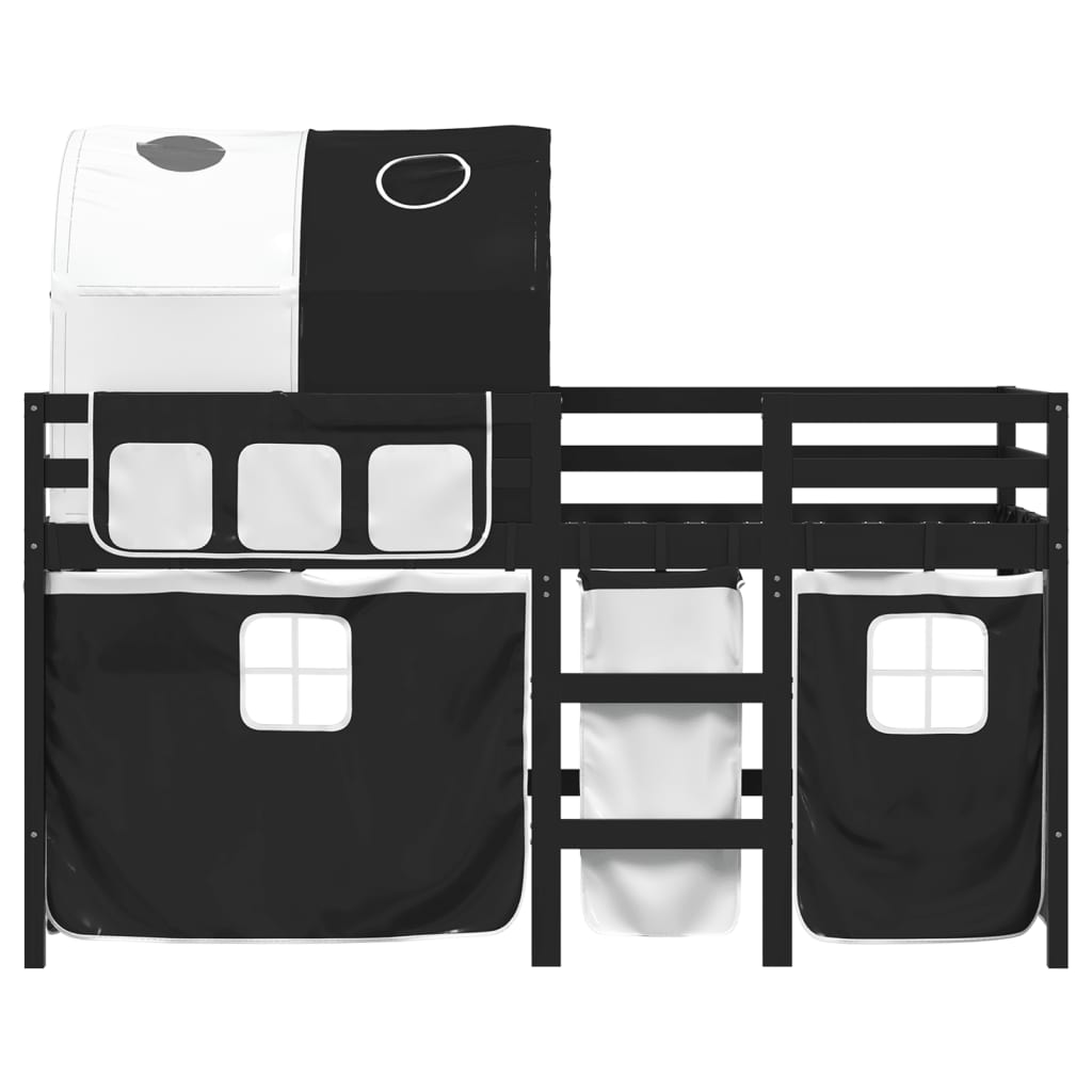 vidaXL Cama alta niños con túnel madera pino blanco negro 90x200 cm