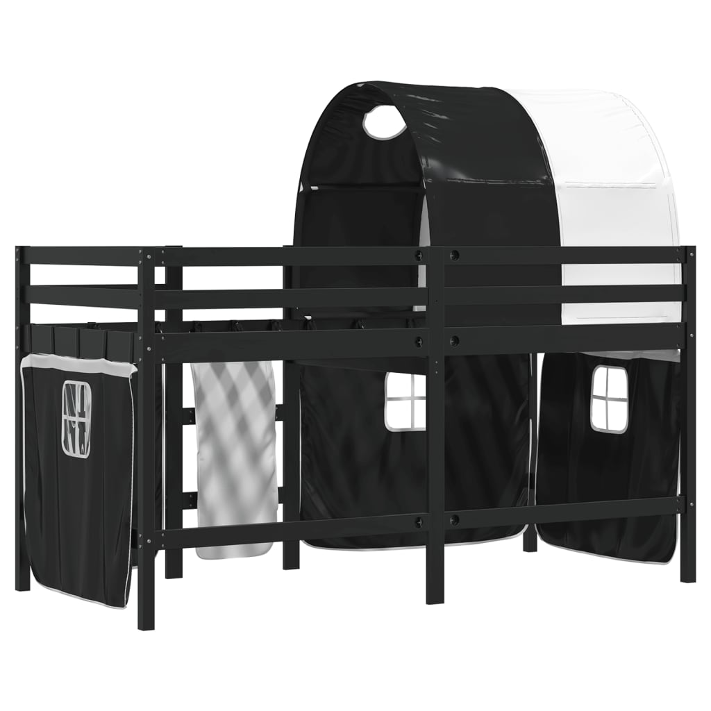 vidaXL Cama alta niños con túnel madera pino blanco negro 90x200 cm