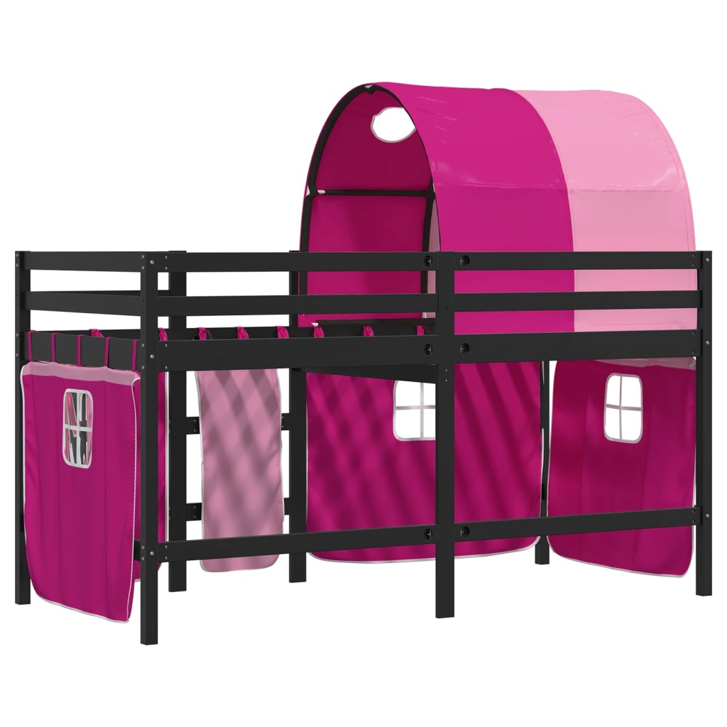 vidaXL Cama alta para niños con túnel madera pino rosa 90x200 cm