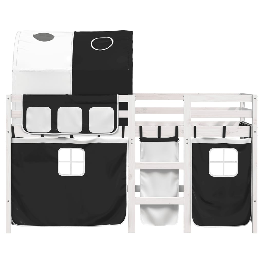 vidaXL Cama alta niños con túnel madera pino blanco negro 90x190 cm