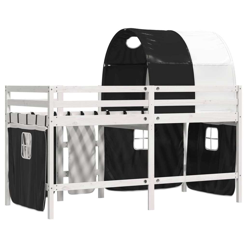 vidaXL Cama alta niños con túnel madera pino blanco negro 90x190 cm