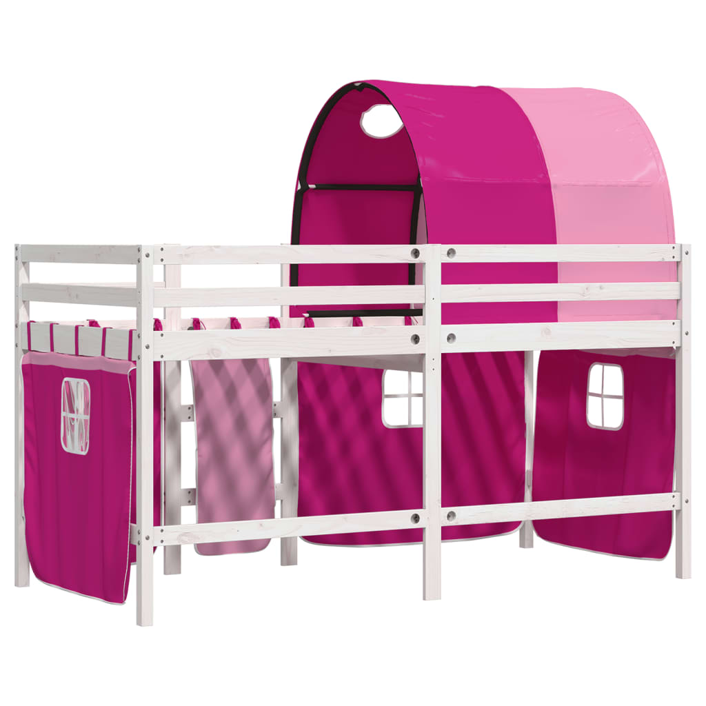 vidaXL Cama alta para niños con túnel madera pino rosa 90x190 cm