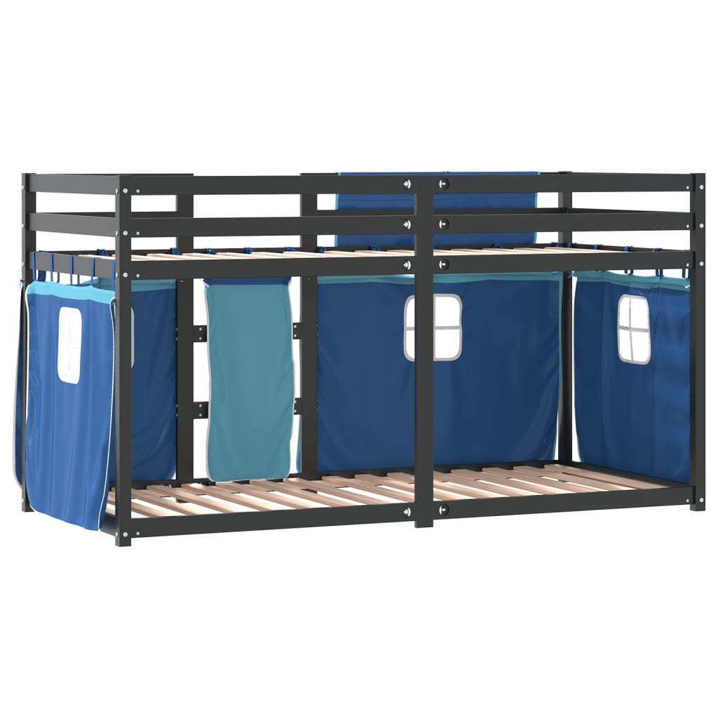vidaXL Litera con cortinas madera maciza de pino azul 90x200 cm