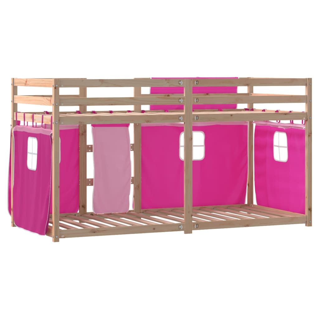 vidaXL Litera con cortinas madera maciza de pino rosa 90x200 cm