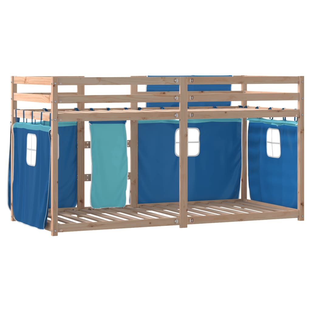 vidaXL Litera con cortinas madera maciza de pino azul 80x200 cm