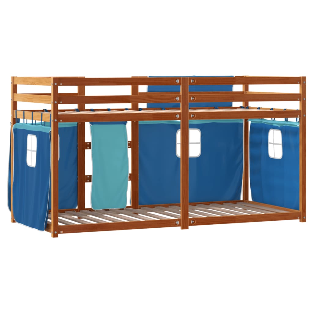 vidaXL Litera con cortinas madera maciza de pino azul 75x190 cm