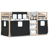 vidaXL Litera con cortinas madera maciza pino blanco y negro 90x200 cm