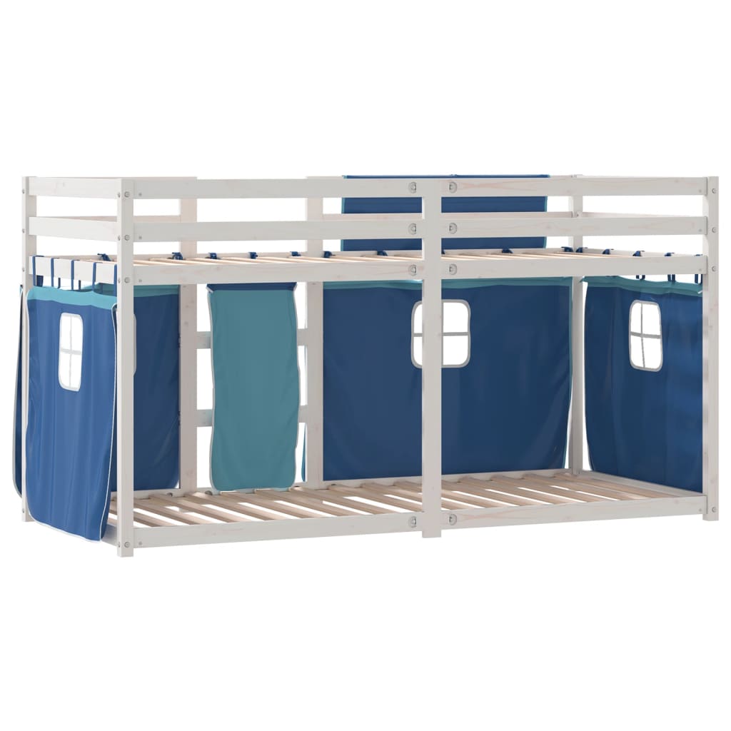 vidaXL Litera con cortinas madera maciza de pino azul 90x200 cm