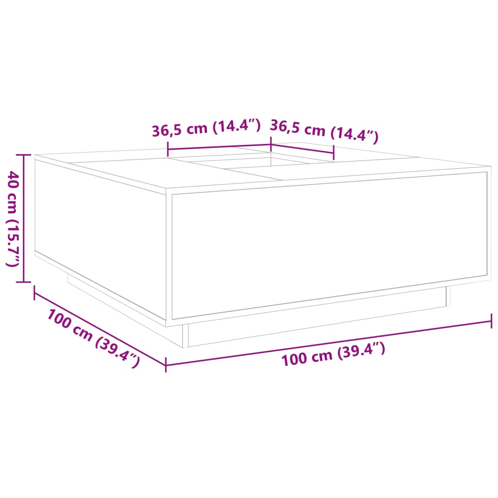 vidaXL Mesa de centro madera de ingeniería negro 100x100x40 cm