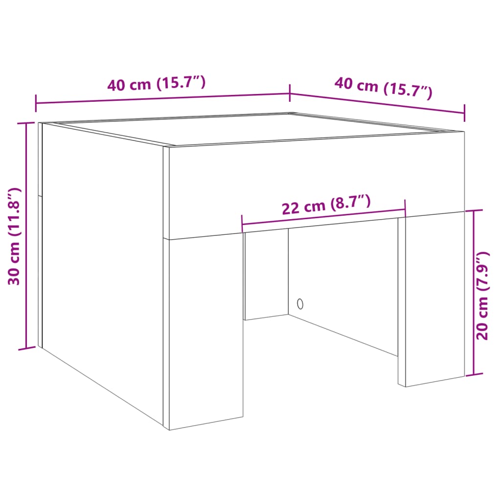 vidaXL Mesa de centro con Infinity LED gris Sonoma 40x40x30 cm