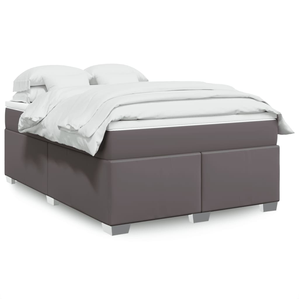 vidaXL Cama box spring con colchón cuero sintético gris 140x190 cm