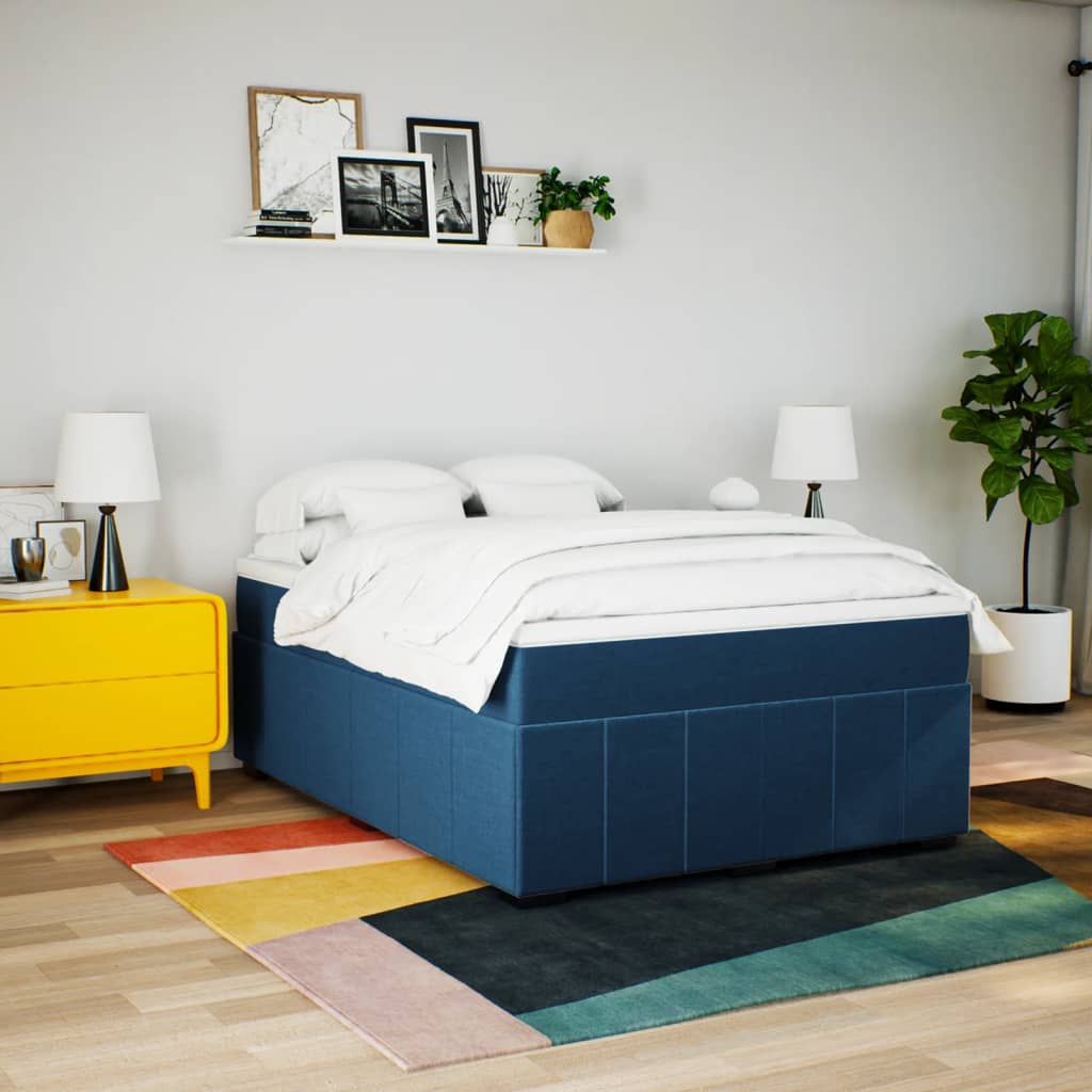 vidaXL Cama box spring con colchón tela azul 160x200 cm