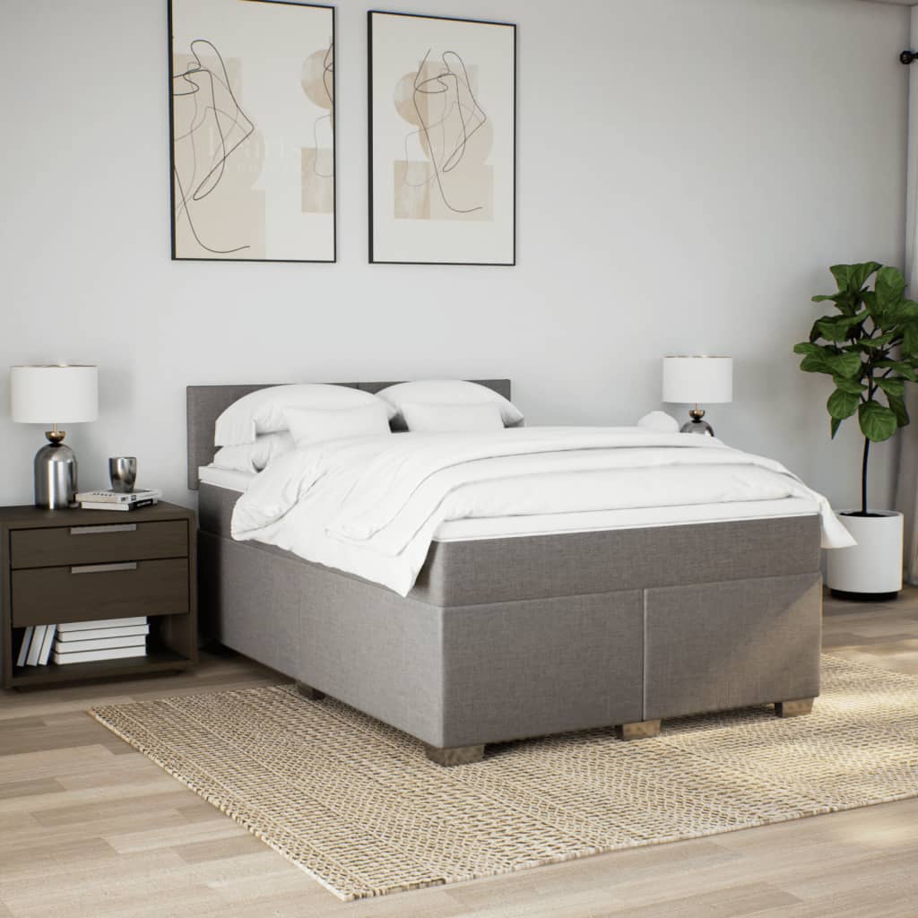 vidaXL Cama box spring con colchón tela gris taupe 140x190 cm