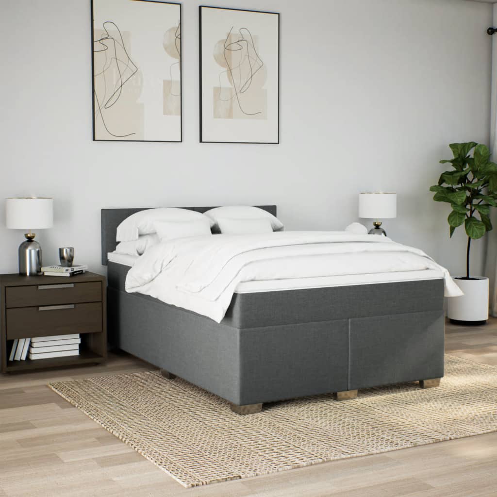 vidaXL Cama box spring con colchón tela gris oscuro 140x200 cm