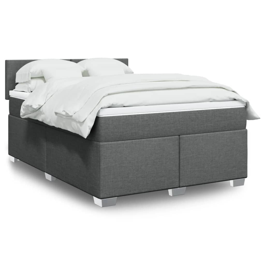 vidaXL Cama box spring con colchón tela gris oscuro 140x200 cm