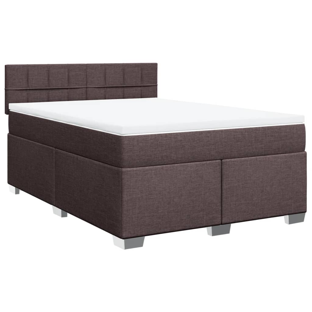 vidaXL Cama box spring con colchón tela marrón oscuro 140x200 cm