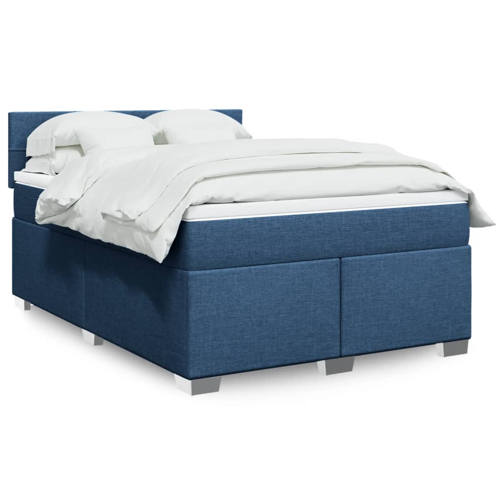 vidaXL Cama box spring con colchón tela azul 160x200 cm