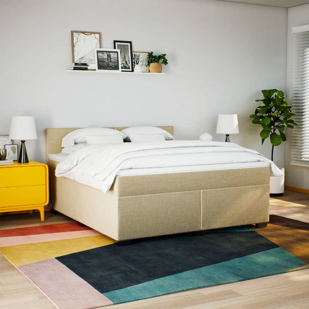 vidaXL Cama box spring con colchón tela color crema 180x200 cm