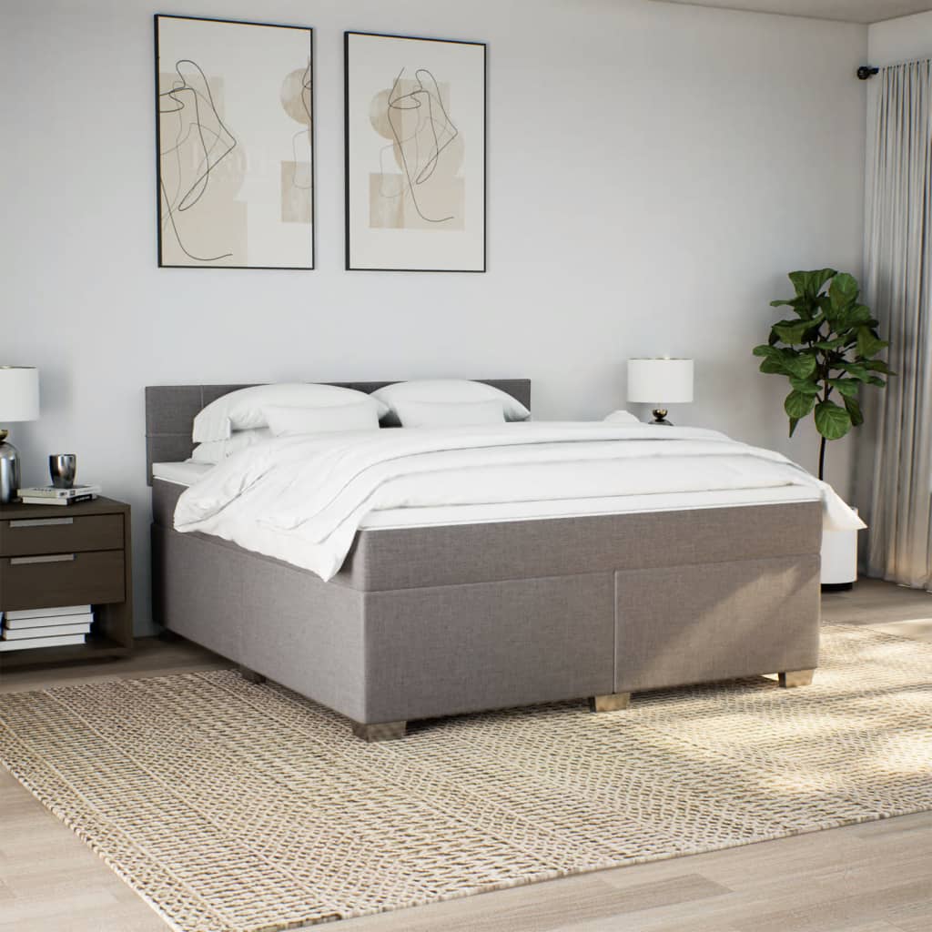 vidaXL Cama box spring con colchón tela gris taupe 180x200 cm