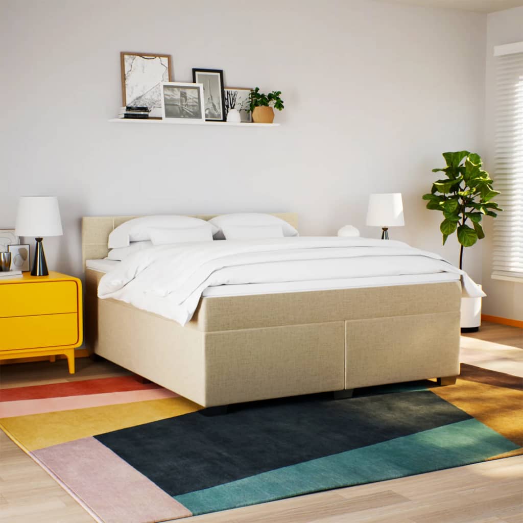 vidaXL Cama box spring con colchón tela color crema 180x200 cm