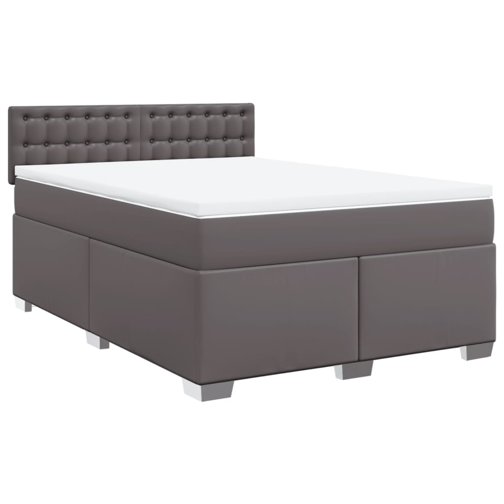 vidaXL Cama box spring con colchón cuero sintético gris 140x190 cm