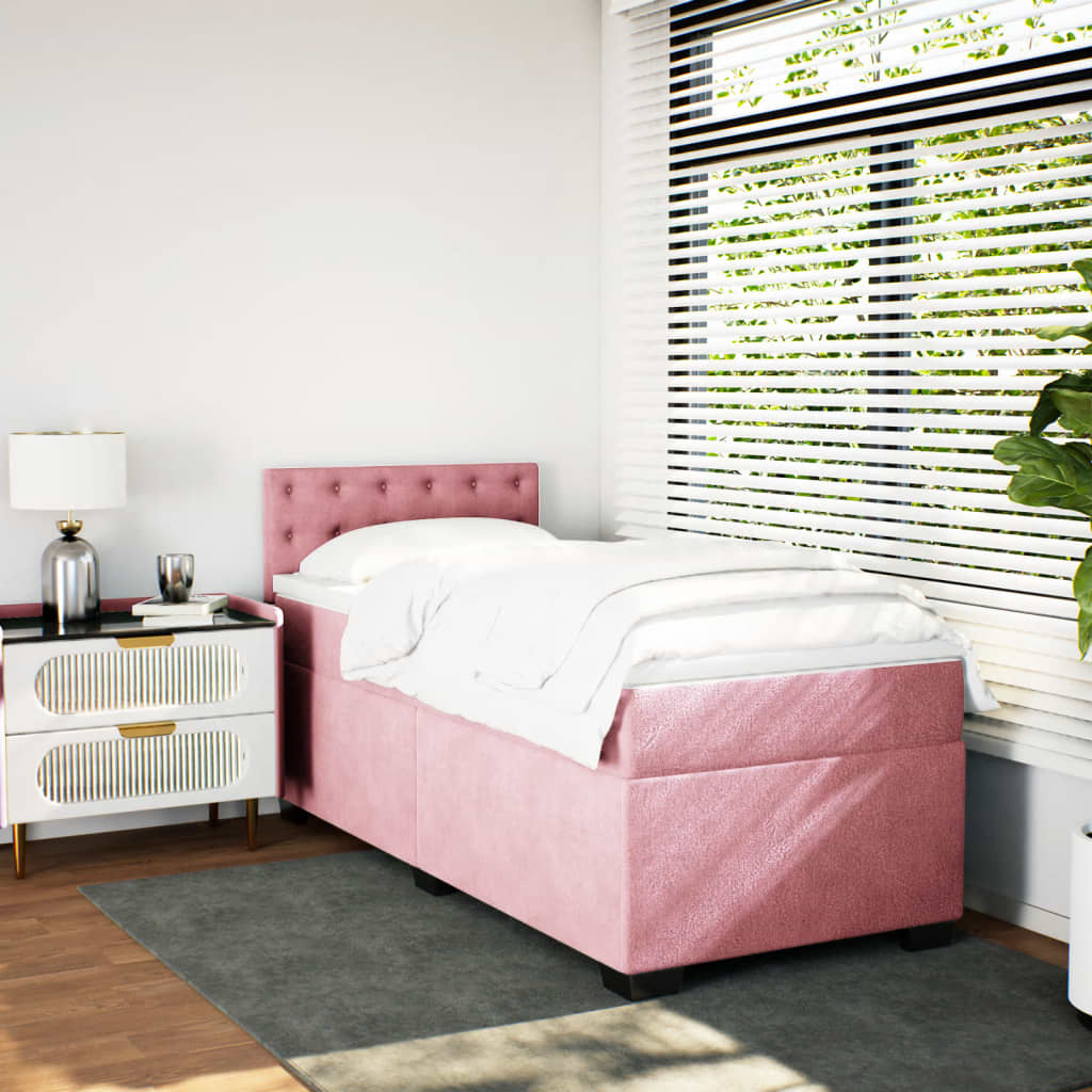 vidaXL Cama box spring con colchón terciopelo rosa 90x190 cm