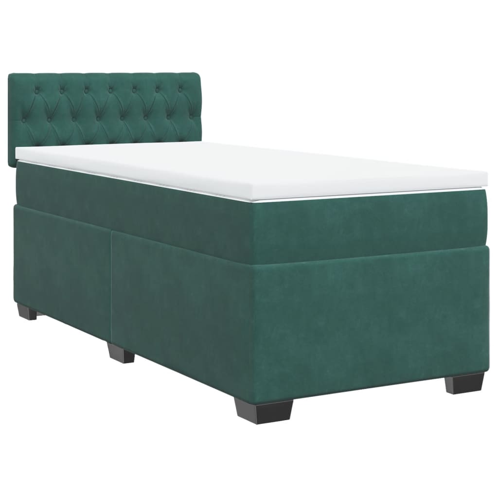 vidaXL Cama box spring con colchón terciopelo verde oscuro 90x190 cm