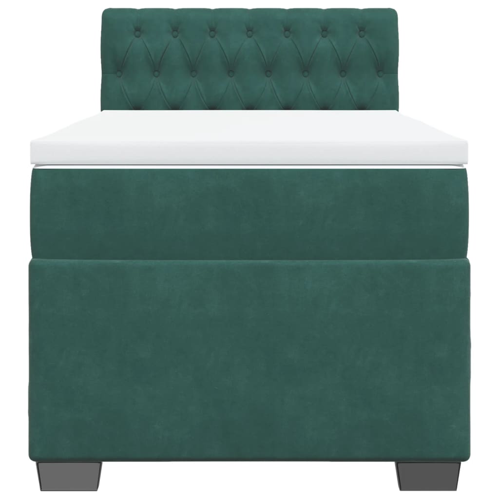 vidaXL Cama box spring con colchón terciopelo verde oscuro 90x190 cm